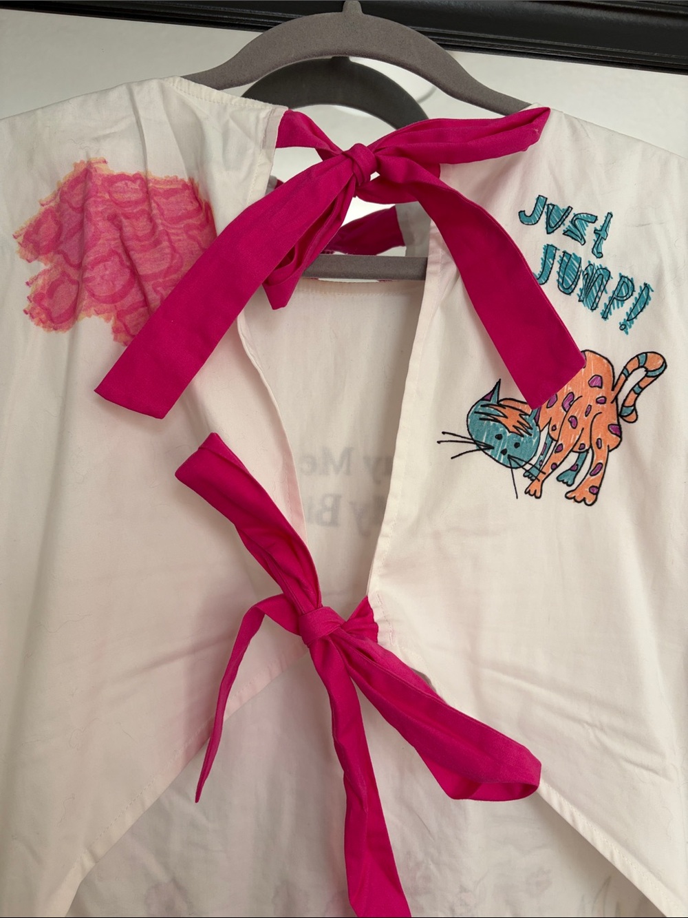 Teddy Fresh White Dress with Bright Pink Accents and Multicolor Prints - Picture 4 of 7